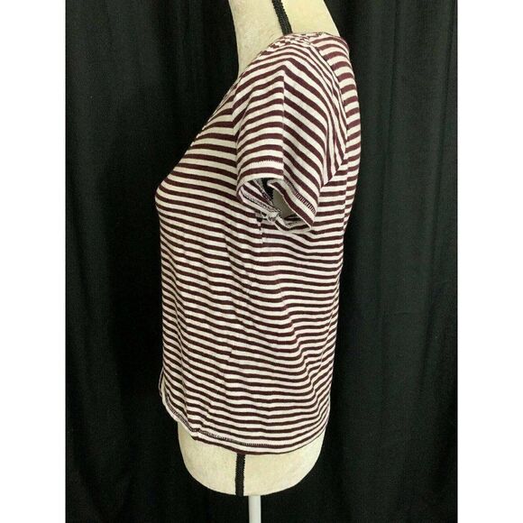 Zara Womens Purple Plum White Striped Short Sleeve Top T Shirt V Neck Small - Picture 3 of 6